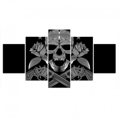 Tableau Tête de Mort illusion d'Optique - Crâne, Roses, Pistolets