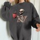 Sweatshirt motif squelette thé café pour femme gris