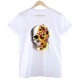 T-shirt femme motif papillon et crâne multiples motifs model 2 blanc