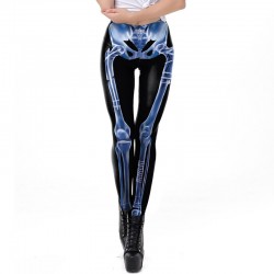 legging de Fitness avec squelette en os bleu brillant imprimé 3D pour femme vue complété