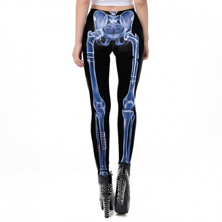legging de Fitness avec squelette en os bleu brillant imprimé 3D pour femme