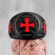 Bague Templier entièrement noir avec croix des templiers rouge en acier inoxydable