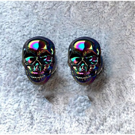 Bouchons extensseurs d'oreilles tête de mort en verre multicolore - modele multicolore