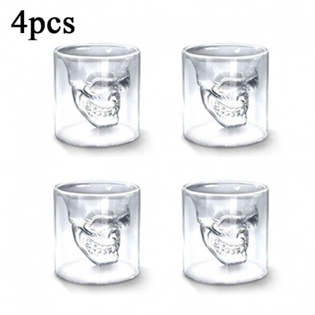 Lot de 4 à 30 tasses transparentes avec tête de mort - 25ML - lot 4 pièces
