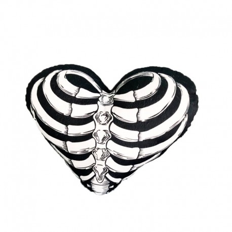 Coussin forme de cœur tête de mort squelette
