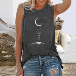 T-shirt Tête de mort squelette balancoire lune pour femmes gris foncé