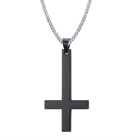 Croix anti christ en acier inoxydable avec collier metal Noir