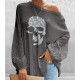 T-shirt Tête à tête de mort à paillettes à manches longues lanterne pour femme couleur gris