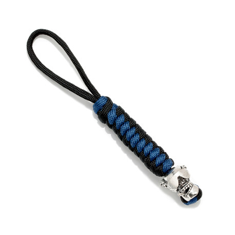 Porte-clé unique tête de mort motard 3 couleurs de cordon - modèle bleu