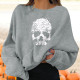 Sweatshirt tête de mort stylisée, coupe boyfriend - couleur gris