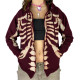 Hoodie zippé fashion squelette - couleur burgundy
